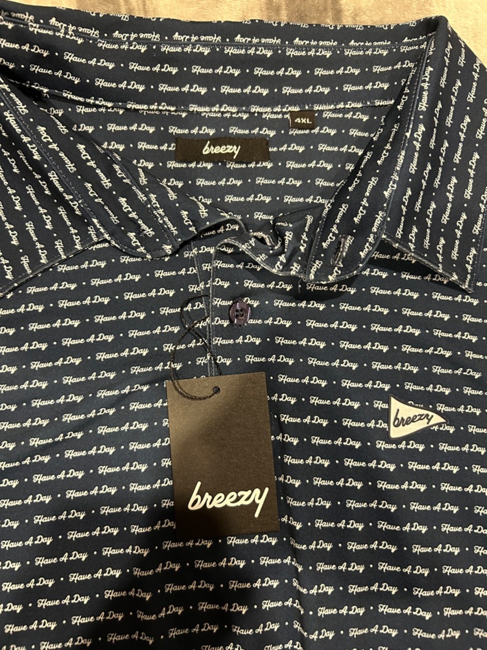 Breezy Men's Navy Script-Print Polo